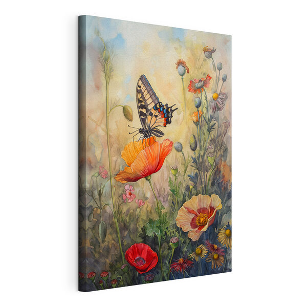 Wandbilder Schmetterling sitzt auf einer leuchtenden Blüte