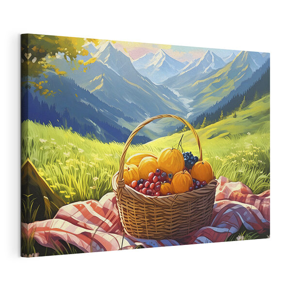 Korb mit Obst auf einer Decke Wandbilder Korb mit Obst auf einer Decke