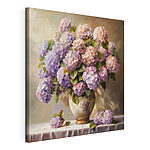 Wandbilder Blumenstrauß aus pastellfarbenen Hortensien in Vase