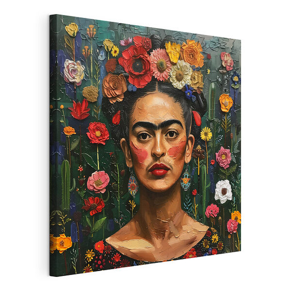 Wandbilder Buntes Porträt mit floralem Hintergrund