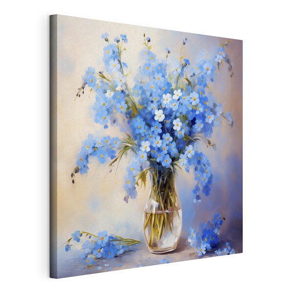 Wandbilder Gemälde mit blauen Blumen in einer Vase