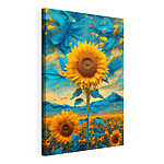 Wandbilder Sonnenblume mit blauen und gelben Blättern