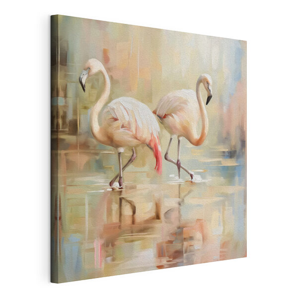 Zwei Flamingos gehen auf dem Wasser Wandbilder Zwei Flamingos gehen auf dem Wasser