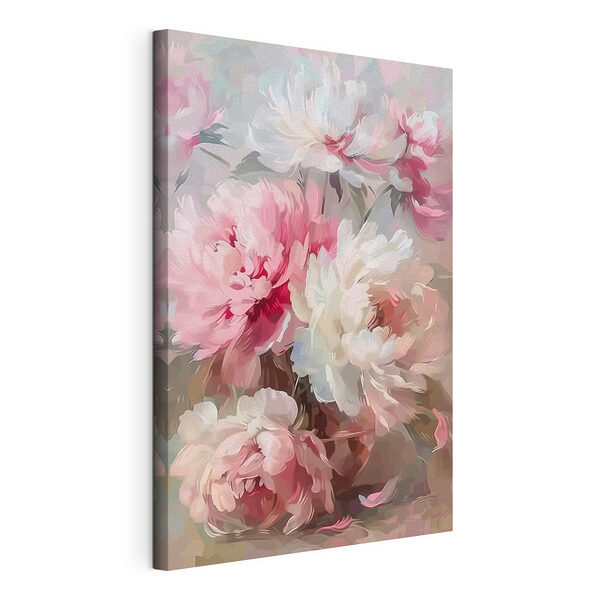 Wandbilder Gemälde mit rosa und weißen Blumen