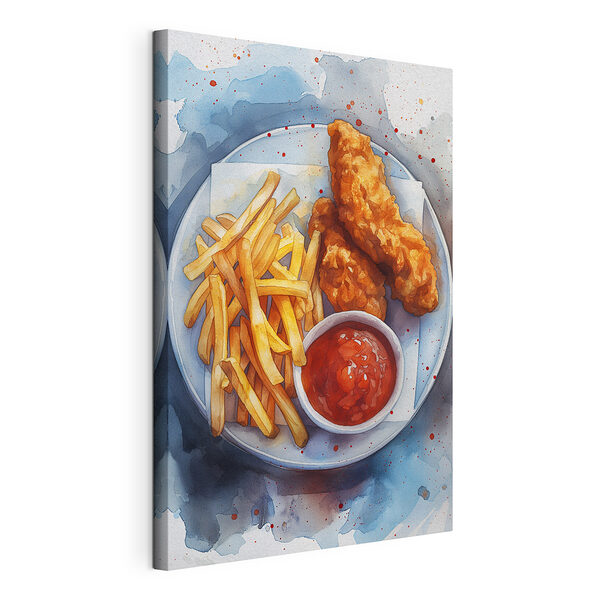 Teller mit Hähnchenstreifen und Pommes frites Wandbilder Teller mit Hähnchenstreifen und Pommes frites
