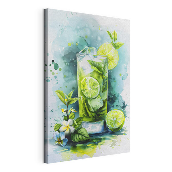 Aquarell eines Getränks mit Limetten und Blättern Wandbilder Aquarell eines Getränks mit Limetten und Blättern