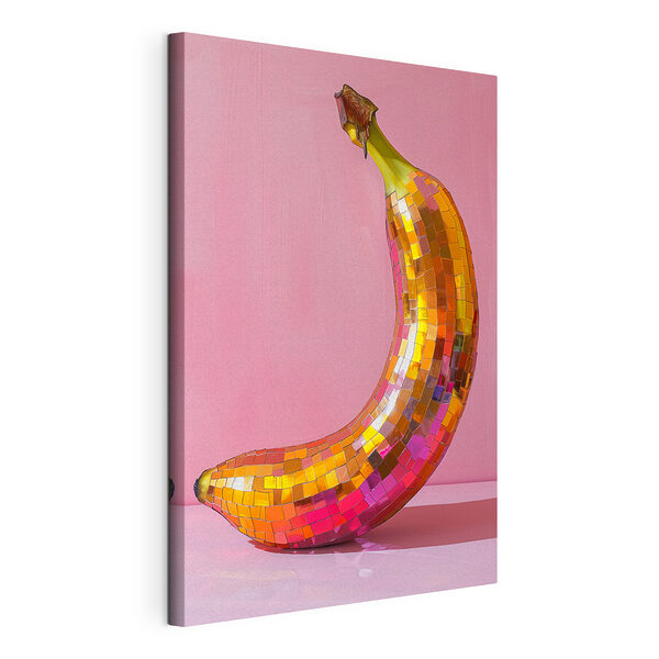Bunte Spiegel Banane auf einem rosa Hintergrund Wandbilder Bunte Spiegel Banane auf einem rosa Hintergrund