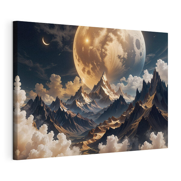 Wandbilder Mond über Bergen und Wolken