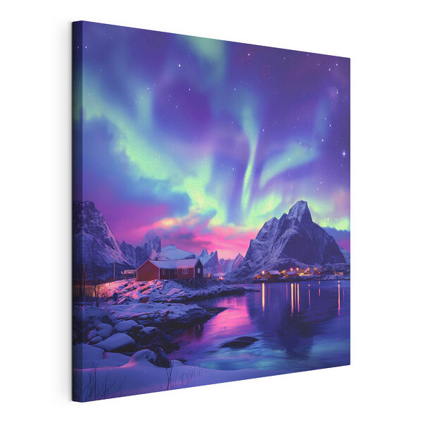 Wandbilder Verschneite Landschaft mit Bergen und einem See