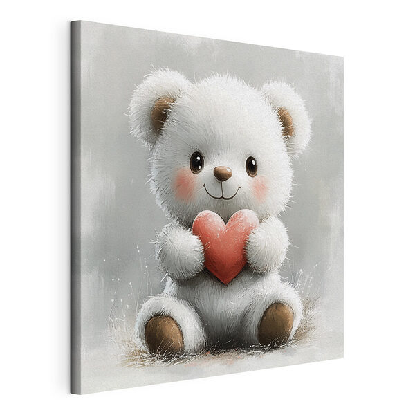 Wandbilder Weißer Teddybär, der ein Herz hält