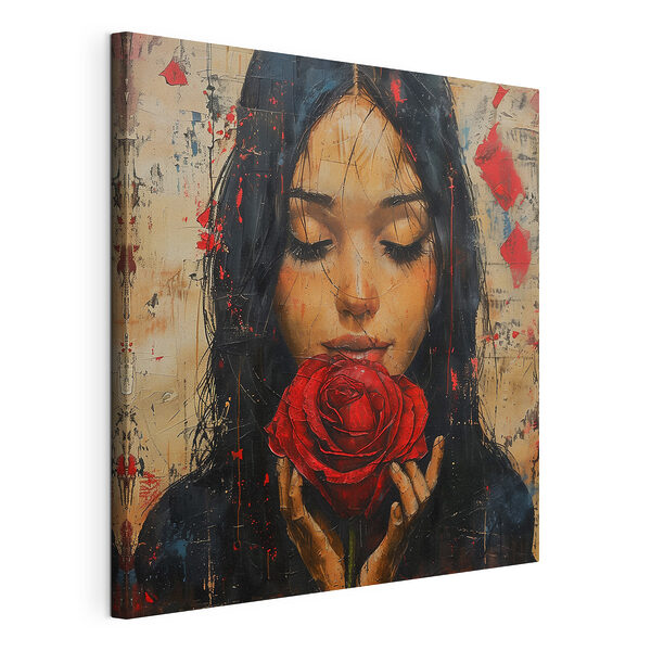 Gemälde einer Frau, die eine rote Rose hält Wandbilder Gemälde einer Frau, die eine rote Rose hält