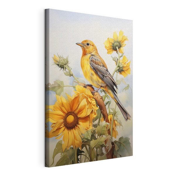 Vogel auf einem Zweig mit Blumen Wandbilder Vogel auf einem Zweig mit Blumen
