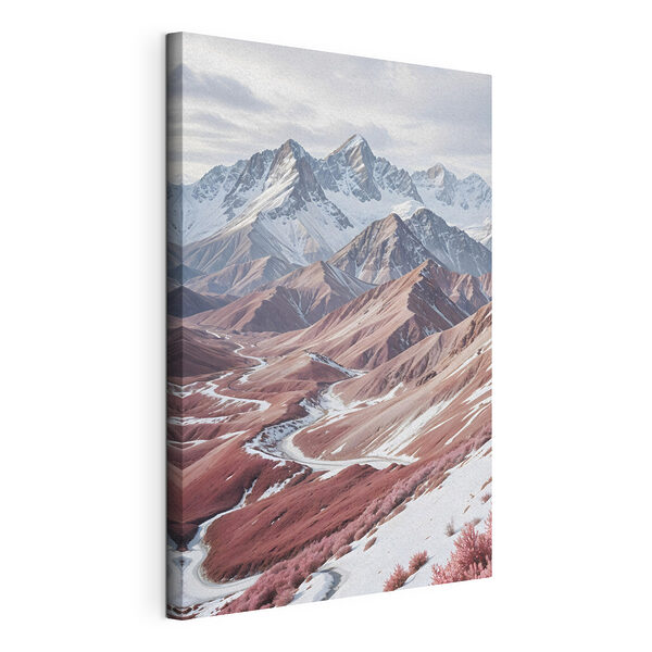 Verschneite Berge mit einer kurvenreichen Straße Wandbilder Verschneite Berge mit einer kurvenreichen Straße