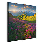 Wandbilder Blumenfeld mit Bergen im Hintergrund