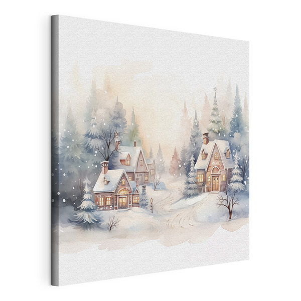 Aquarellmalerei von Häusern in einem verschneiten Wald Wandbilder Aquarellmalerei von Häusern in einem verschneiten Wald