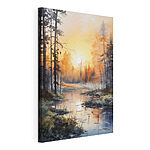 Wandbilder Aquarellmalerei eines Flusses mit Bäumen und Pflanzen