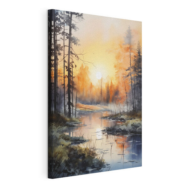 Aquarellmalerei eines Flusses mit Bäumen und Pflanzen Wandbilder Aquarellmalerei eines Flusses mit Bäumen und Pflanzen
