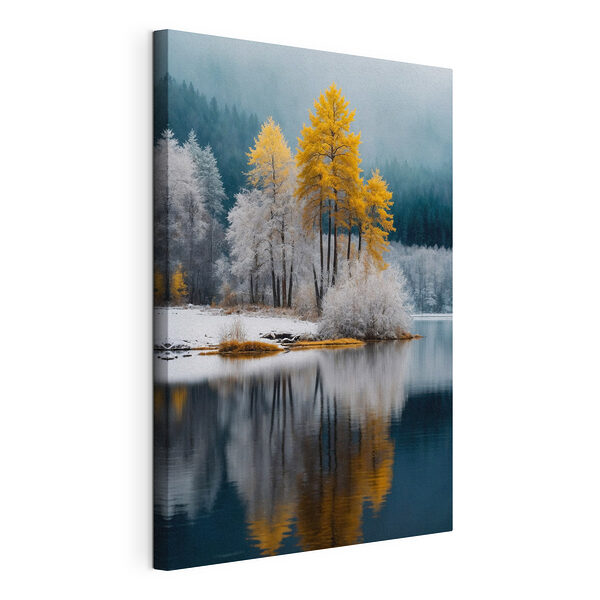 Wandbilder See mit Bäumen und Schnee