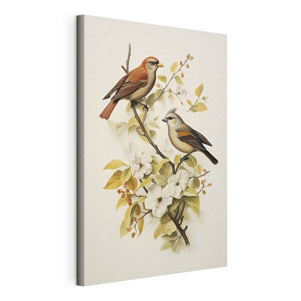Zwei Vögel auf einem Zweig mit Blumen Wandbilder Zwei Vögel auf einem Zweig mit Blumen