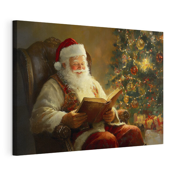 Gemälde eines Weihnachtsmannes, der ein Buch liest Wandbilder Gemälde eines Weihnachtsmannes, der ein Buch liest