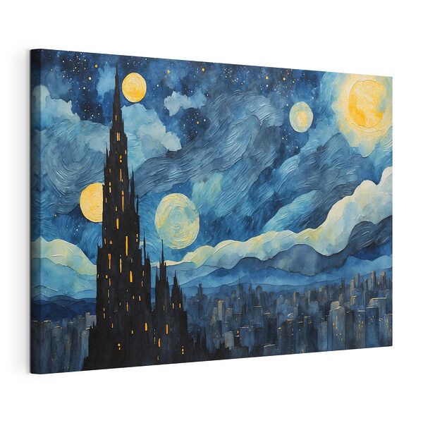Wandbilder Aquarell einer Stadt bei Nacht