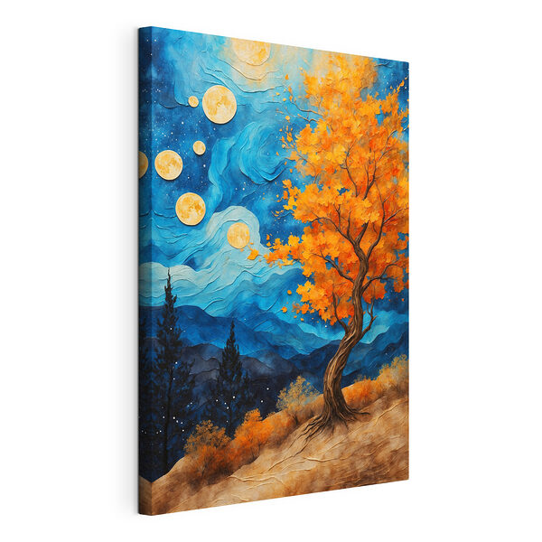 Wandbilder Gemälde eines Baumes mit orangefarbenen Blättern und blauen Bergen (Artikelnummer: s42274) Wandbilder Wandbilder Gemälde eines Baumes mit orangefarbenen Blättern und blauen Bergen (Artikelnummer: s42274)