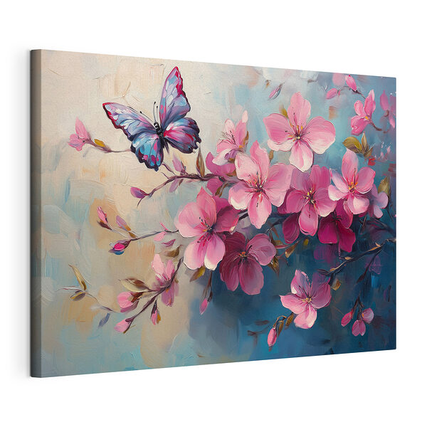 Wandbilder Wandbilder Schmetterling auf einem Zweig mit rosa Blüten (Artikelnummer: s42320)