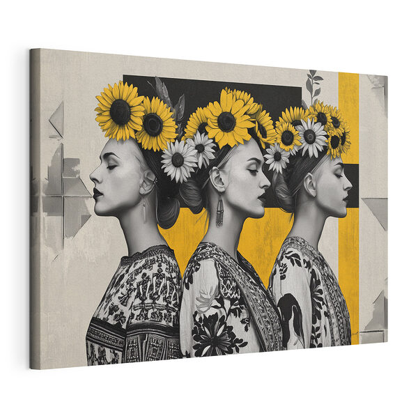 Gruppe von Frauen mit Sonnenblumen in ihren Haaren Wandbilder Gruppe von Frauen mit Sonnenblumen in ihren Haaren