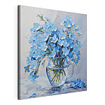 Wandbilder Gemälde mit blauen Blumen in einer Glasvase