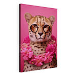 Wandbilder Leopard mit Brille und Blumenkette