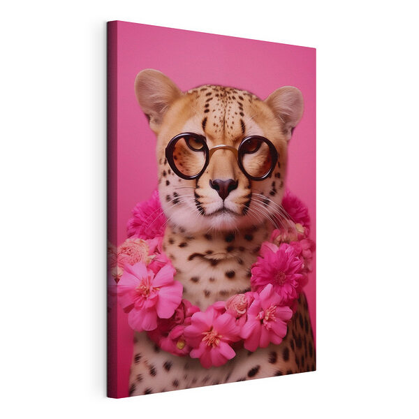 Leopard mit Brille und Blumenkette Wandbilder Leopard mit Brille und Blumenkette