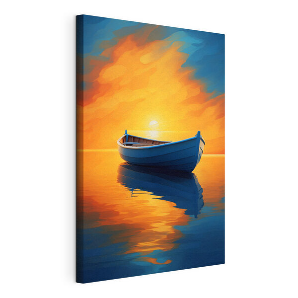 Wandbilder Wandbilder Boot auf dem Wasser mit Sonnenuntergang im Hintergrund (Artikelnummer: s42536)