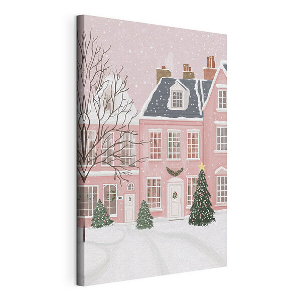 Rosa Haus mit Bäumen und Schnee Wandbilder Rosa Haus mit Bäumen und Schnee