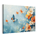 Wandbilder Schmetterlinge und Blumen auf einem blauen Hintergrund