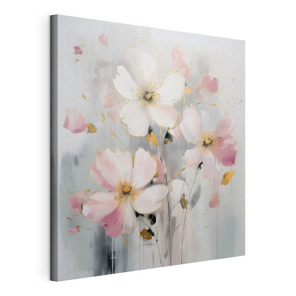 Wandbilder Gemälde mit Blumen auf grauem Hintergrund