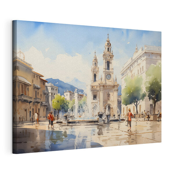 Wandbilder Aquarell eines Gebäudes mit einem Springbrunnen davor (Artikelnummer: s43397) Wandbilder Wandbilder Aquarell eines Gebäudes mit einem Springbrunnen davor (Artikelnummer: s43397)