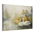 Wandbilder Aquarellmalerei von Gänsen in einem Teich