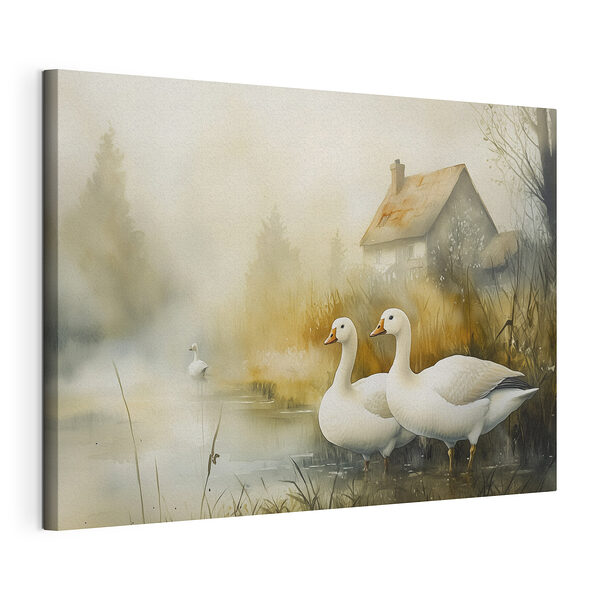 Aquarellmalerei von Gänsen in einem Teich Wandbilder Aquarellmalerei von Gänsen in einem Teich