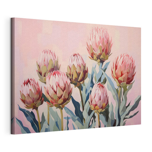 Gemälde von Blumen auf einem rosa Hintergrund Wandbilder Gemälde von Blumen auf einem rosa Hintergrund
