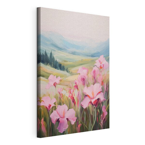 Wandbilder Gemälde von rosa Blumen auf einem Feld (Artikelnummer: s44039) Wandbilder Wandbilder Gemälde von rosa Blumen auf einem Feld (Artikelnummer: s44039)