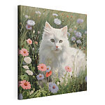 Wandbilder Weiße Katze in einem Blumenfeld