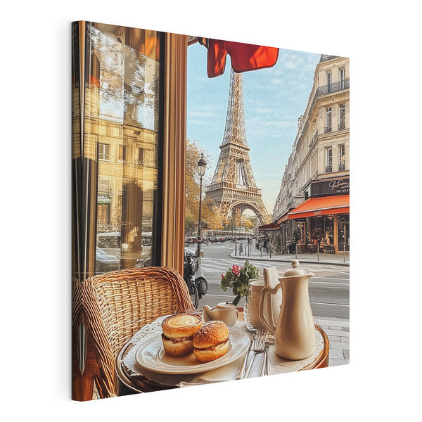 Tisch mit Essen darauf und ein Tisch mit einem Turm im Hintergrund Wandbilder Tisch mit Essen darauf und ein Tisch mit einem Turm im Hintergrund