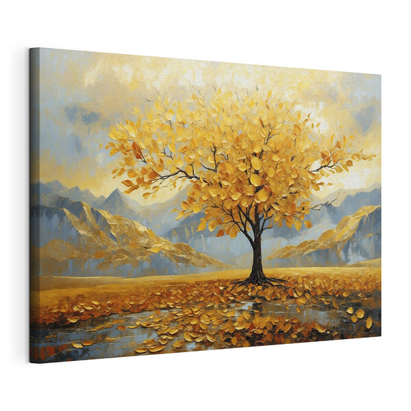 Baum mit gelben Blättern auf einem Feld Wandbilder Baum mit gelben Blättern auf einem Feld