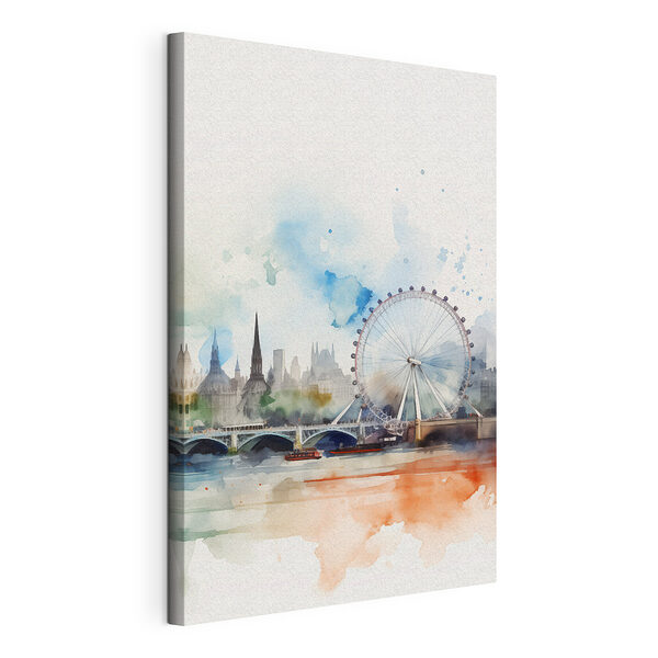 Aquarell einer Stadt mit einem Riesenrad und einer Brücke Wandbilder Aquarell einer Stadt mit einem Riesenrad und einer Brücke