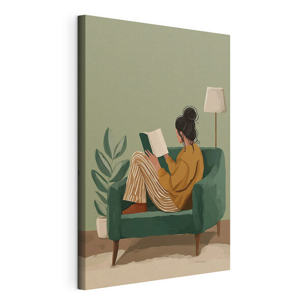 Eine Frau, die in einem Sessel ein Buch liest Wandbilder Eine Frau, die in einem Sessel ein Buch liest