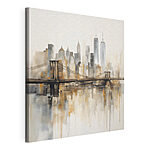 Wandbilder Brücke über dem Wasser mit der Skyline der Stadt im Hintergrund