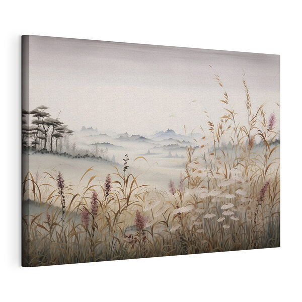 Wandbilder Gemälde einer Landschaft mit Gras und Blumen