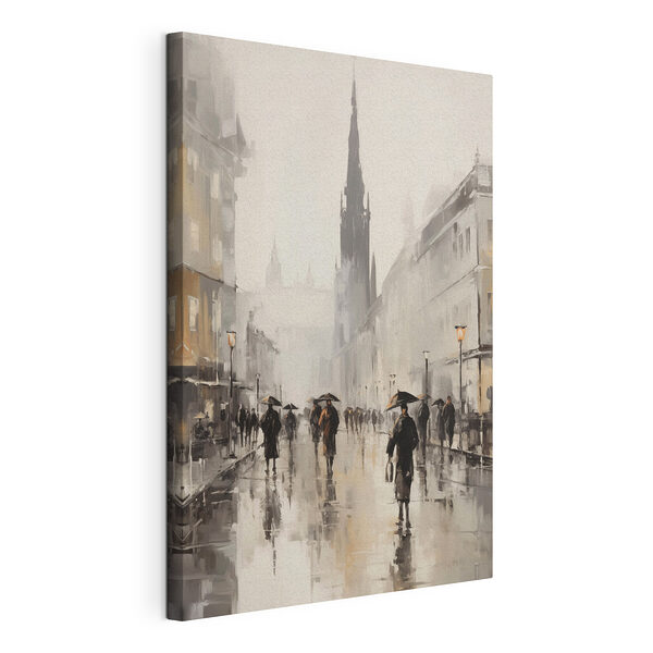Wandbilder Wandbilder Gemälde, das Menschen zeigt, die mit Regenschirmen auf einer Straße gehen (Artikelnummer: s49167)