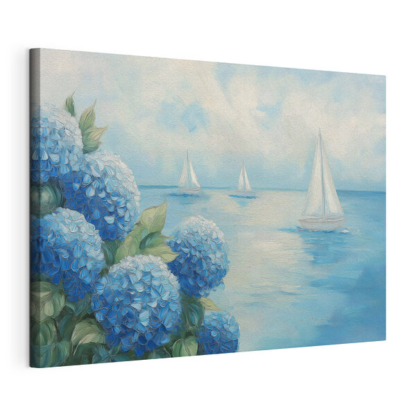Wandbilder Wandbilder Gemälde mit Blumen und Segelbooten auf dem Wasser (Artikelnummer: s49276)
