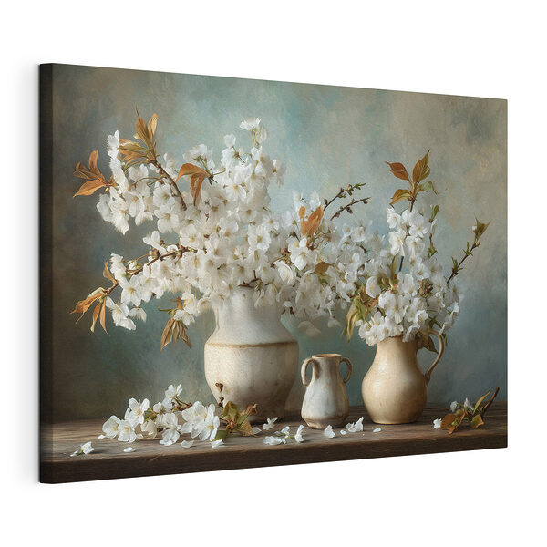 Gruppe weißer Blumen in Vasen Wandbilder Gruppe weißer Blumen in Vasen